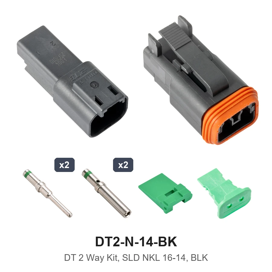Deutsch DT 2 Way Kit Solid Nickel 16-14 Black - DT2-N-14-BK