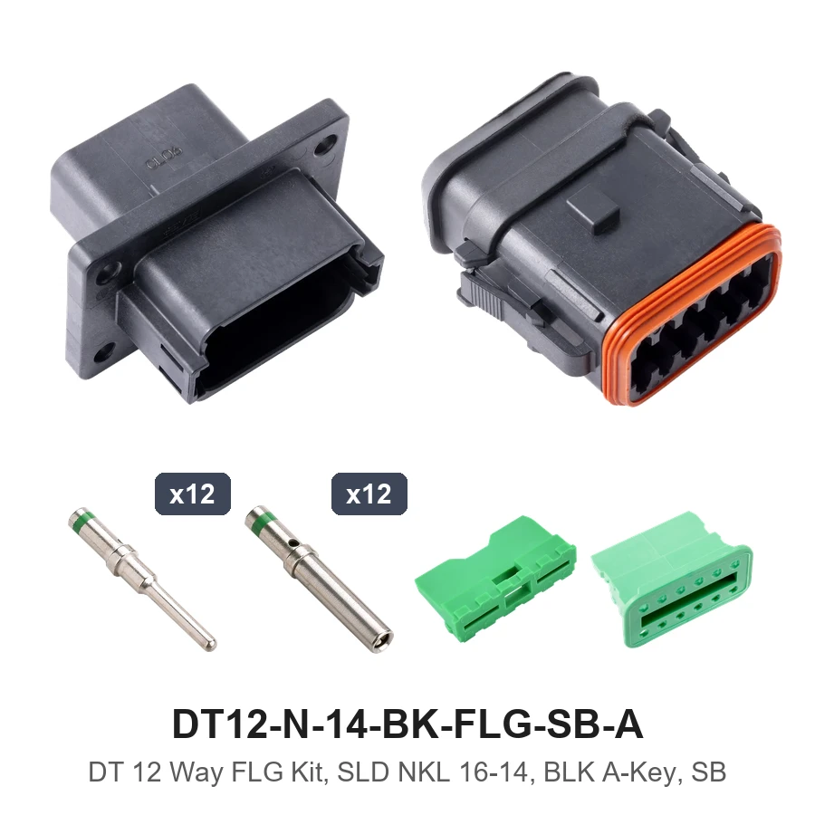 DT 12 Way FLG Kit, SLD NKL 16-14, BLK A-KEY, SB - DT12-N-14-BK-FLG-SB-A