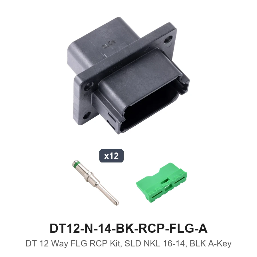 DT 12 Way FLG RCP Kit, SLD NKL 16-14, BLK A-KEY - DT12-N-14-BK-RCP-FLG-A