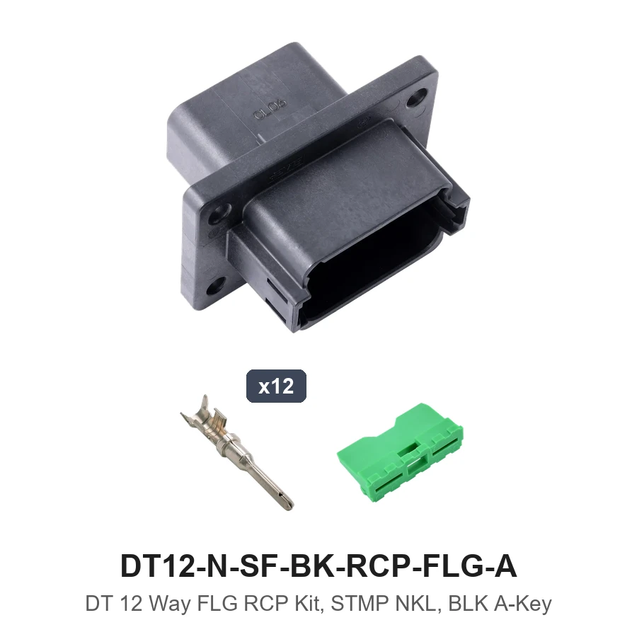 DT 12 Way FLG RCP Kit, STMP NKL, BLK A-KEY - DT12-N-SF-BK-RCP-FLG-A