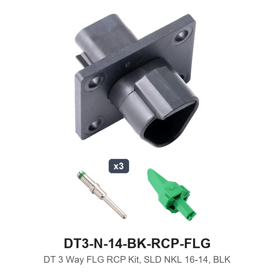 DT 3 Way FLG RCP Kit, SLD NKL 16-14, BLK - DT3-N-14-BK-RCP-FLG