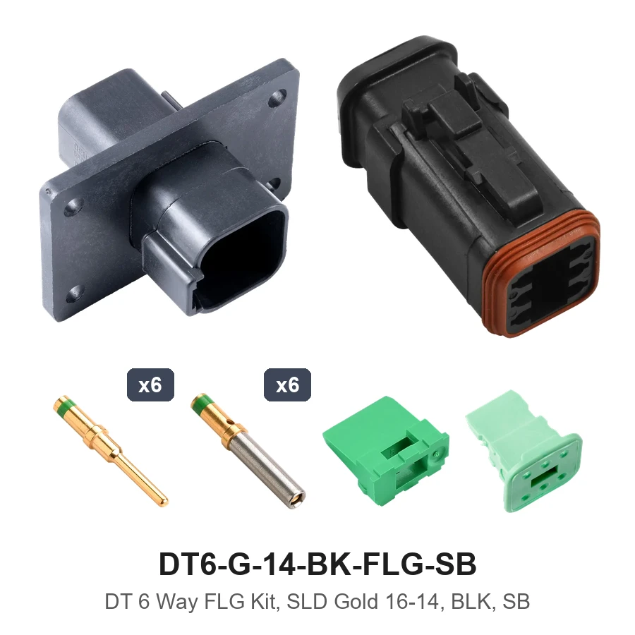 DT 6 Way FLG Kit, SLD Gold 16-14, BLK, SB - DT6-G-14-BK-FLG-SB