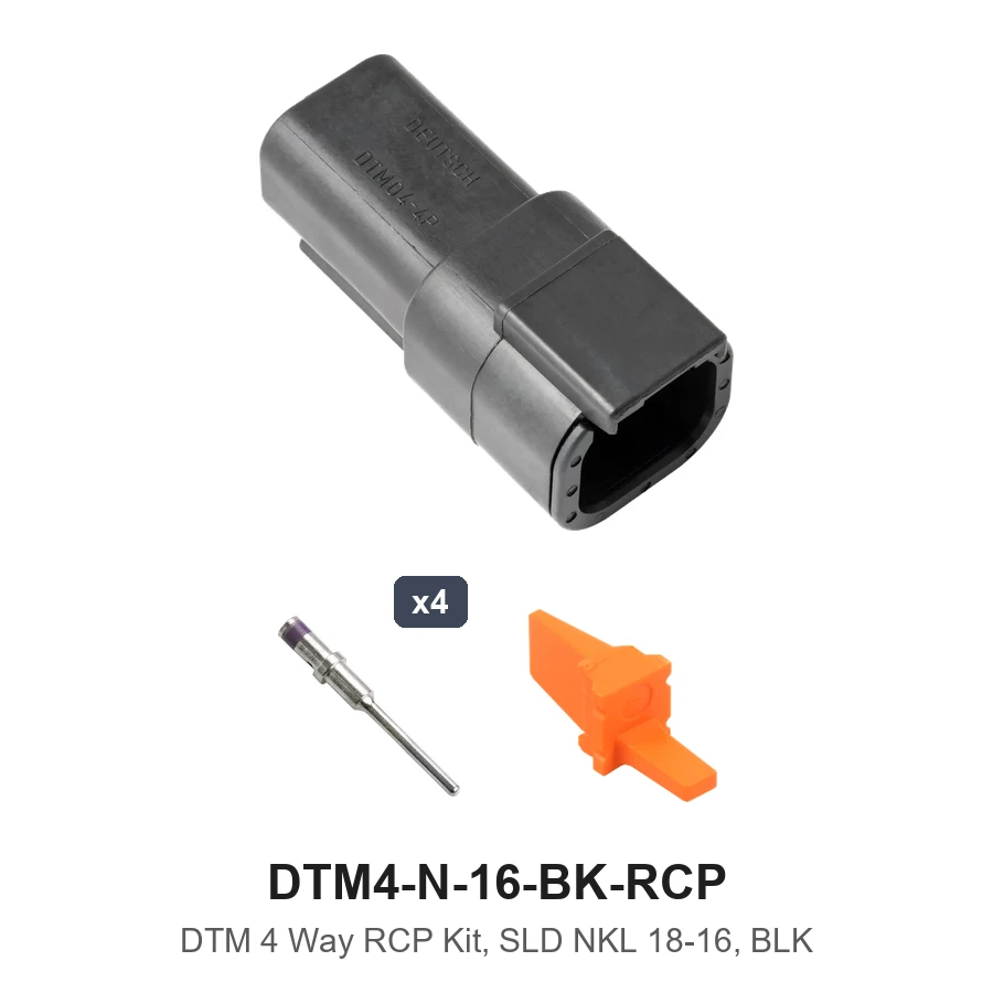 DTM 4 Way Receptacle Kit Nickel Solid 18-16 Black - DTM4-N-16-BK-RCP