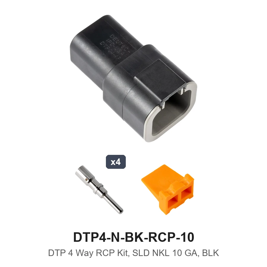 DTP 4 Way Receptacle Kit Solid Nickle 10 GA Black - DTP4-N-BK-RCP-10